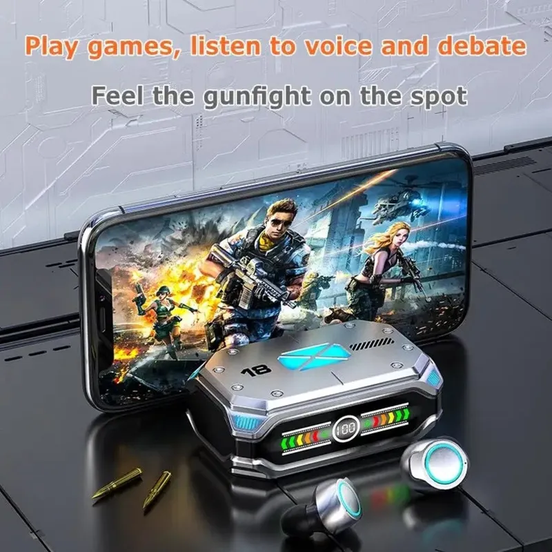 CLN TECH - Audífonos inalámbricos pantalla led bluetooth M43 con powerbank PLATA