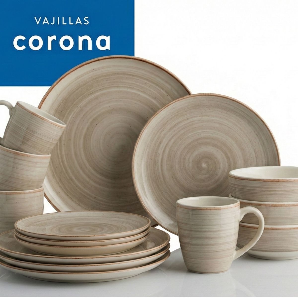 CORONA - Juego de Vajilla Caoba Gris 16 Piezas Corona - Plato Pando 28cm