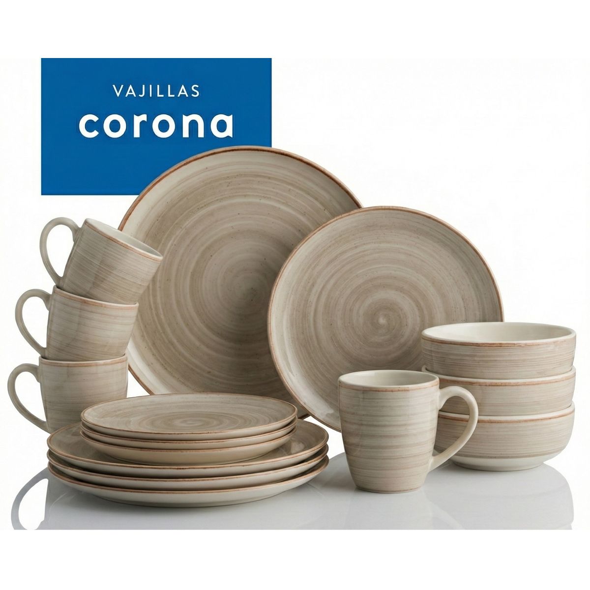 CORONA - Juego de Vajilla Caoba Gris 16 Piezas Corona - Plato Pando 28cm