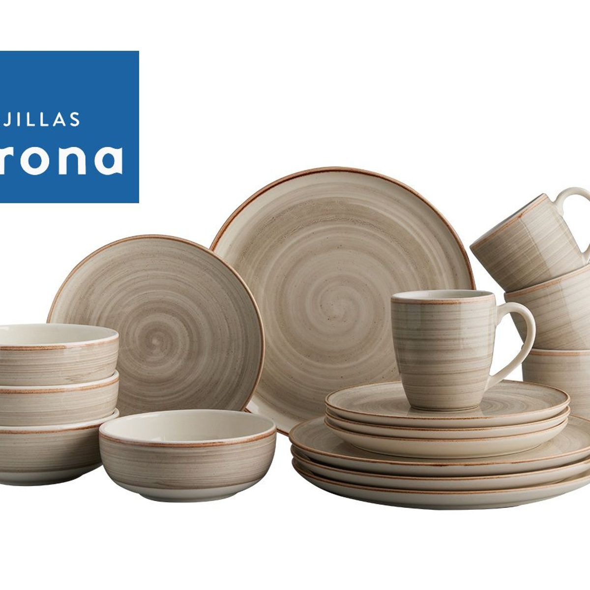 CORONA - Juego de Vajilla Caoba Gris 16 Piezas Corona - Plato Pando 26cm