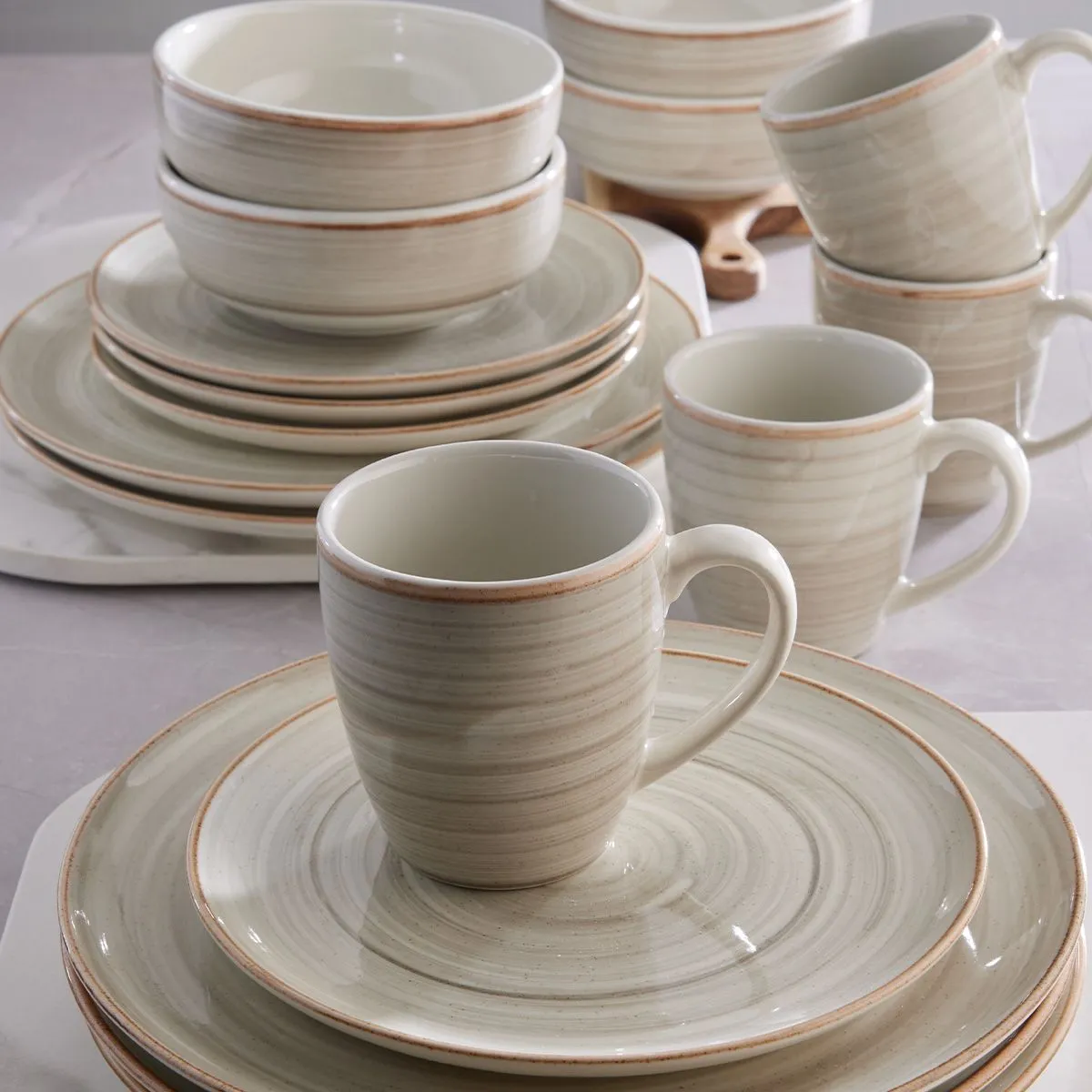 CORONA - Juego de Vajilla Caoba Gris 16 Piezas Corona - Plato Pando 26cm