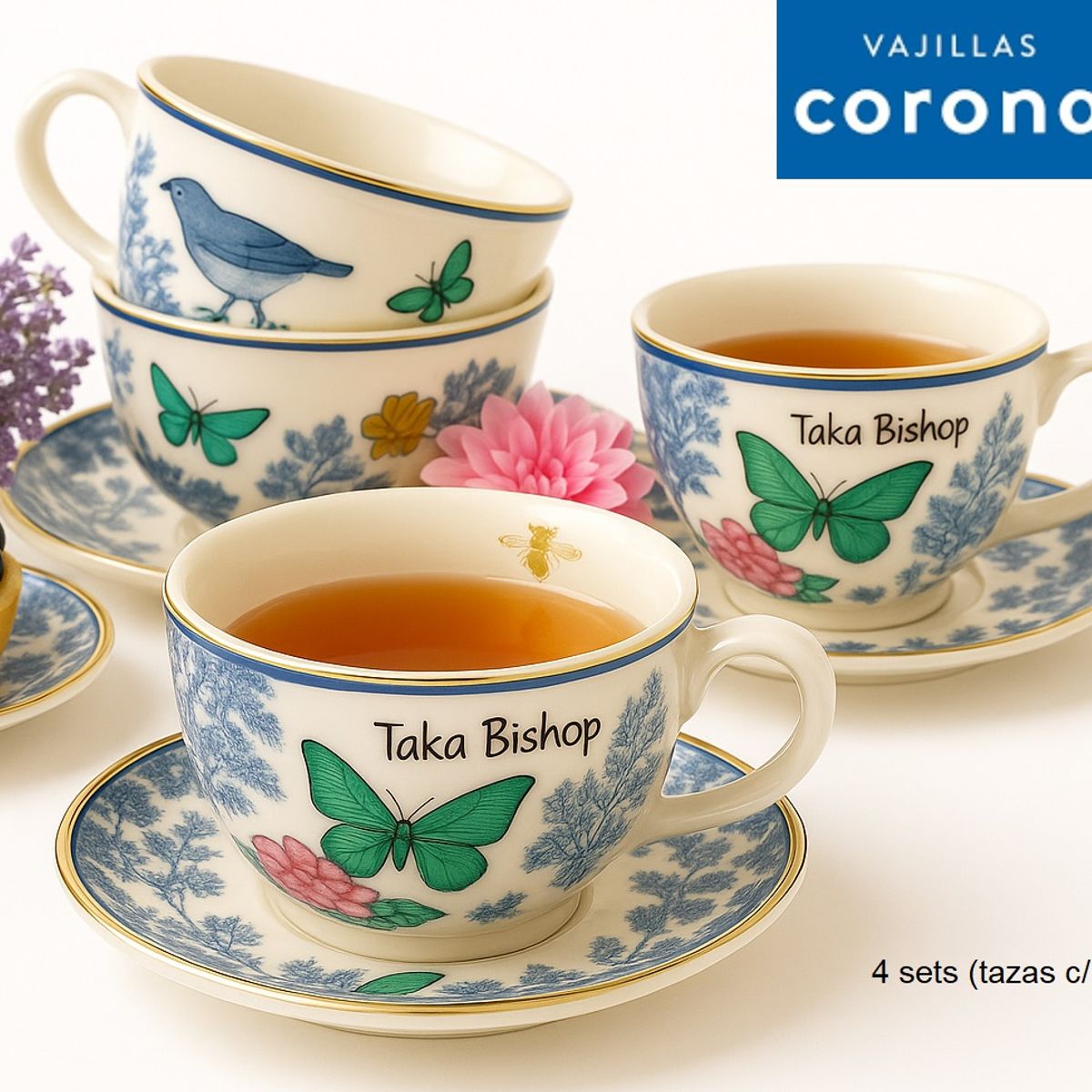 CORONA - Set de Tazas con platos 8 Piezas Renacimiento 249.6cc CORONA