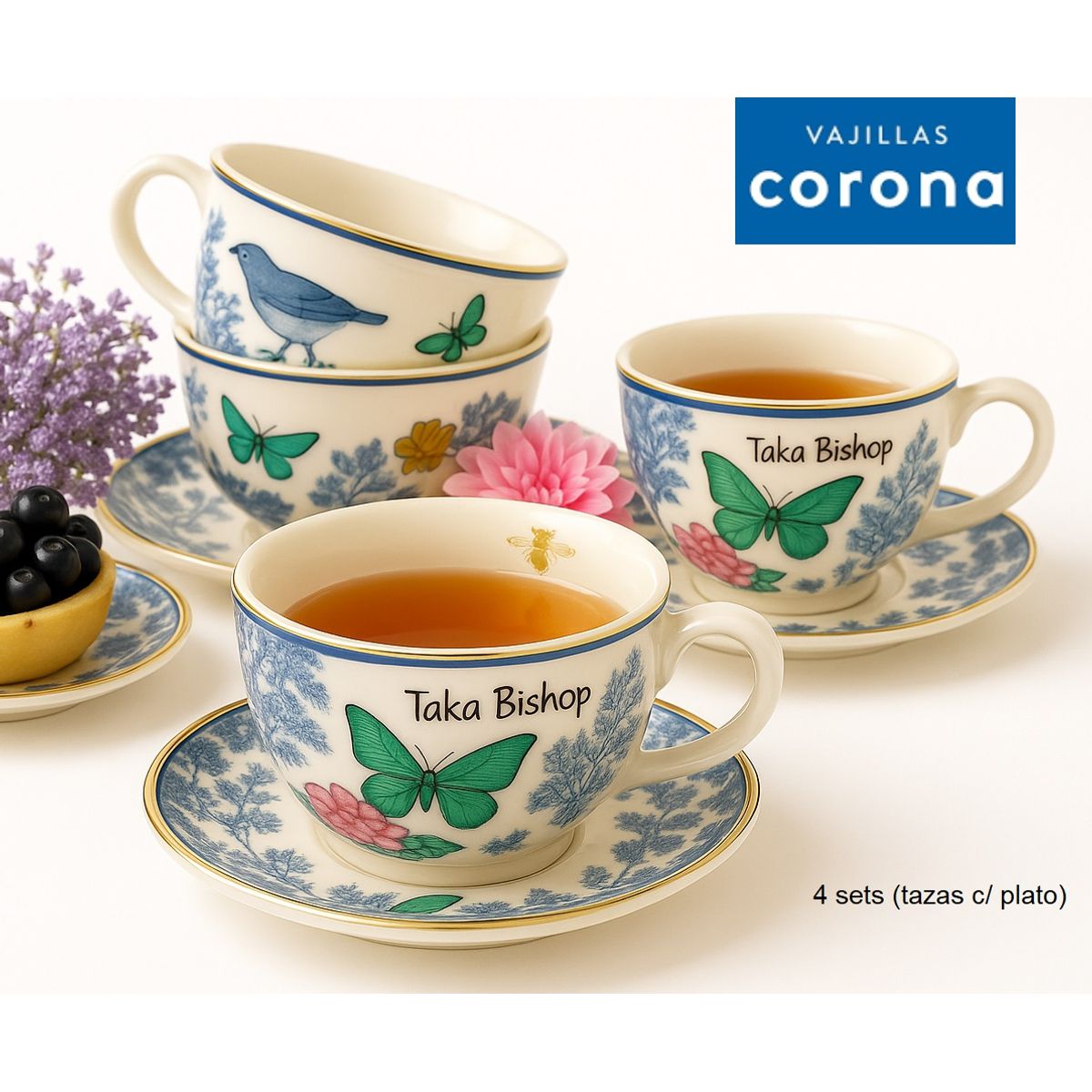 CORONA - Set de Tazas con platos 8 Piezas Renacimiento 249.6cc CORONA