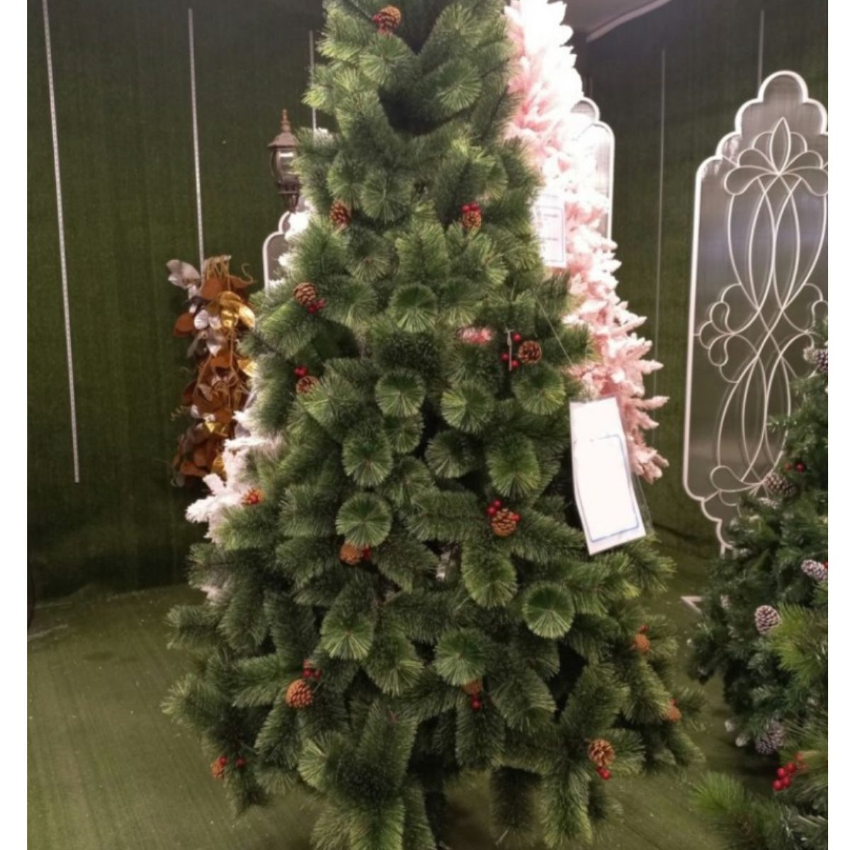 GENERICO - Árbol de navidad 210 cm verde frondoso con piñas y cerezas