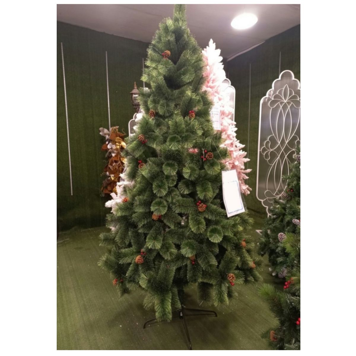 GENERICO - Árbol de navidad 210 cm verde frondoso con piñas y cerezas