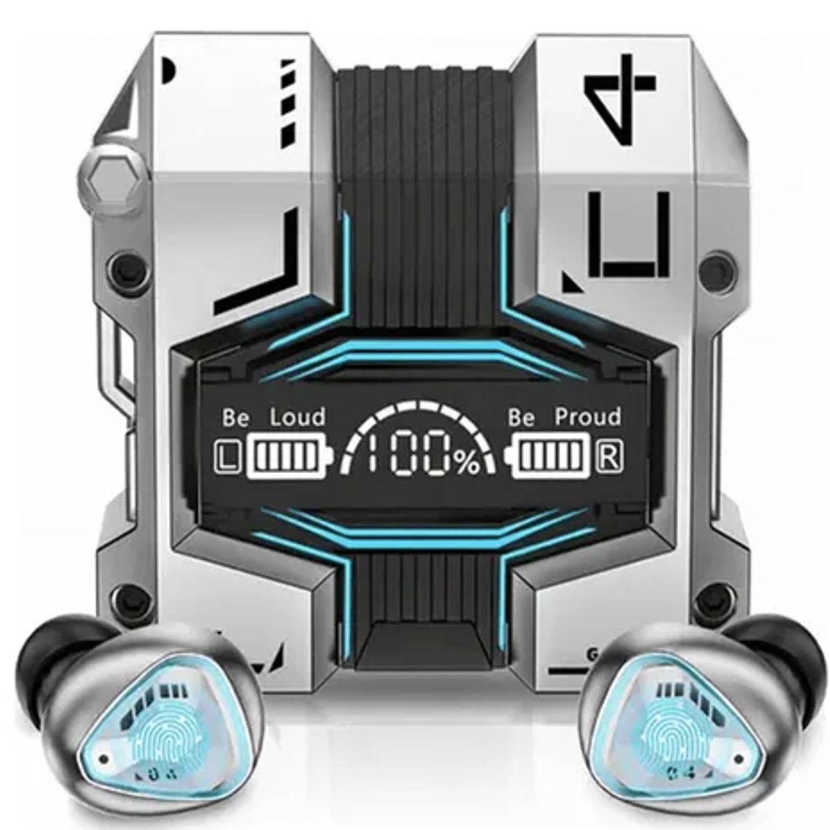 CLN TECH - Audífonos inalámbricos pantalla led bluetooth M45 con powerbank PLATA