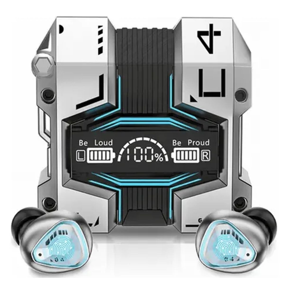 CLN TECH - Audífonos inalámbricos pantalla led bluetooth M45 con powerbank PLATA