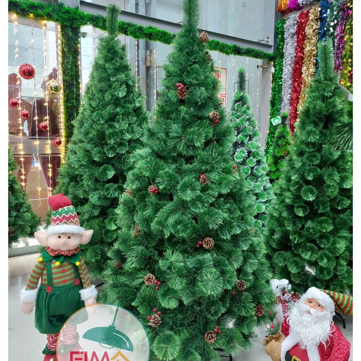 GENERICO - Árbol de navidad 2.1 m verde frondoso con piñas y cerezas