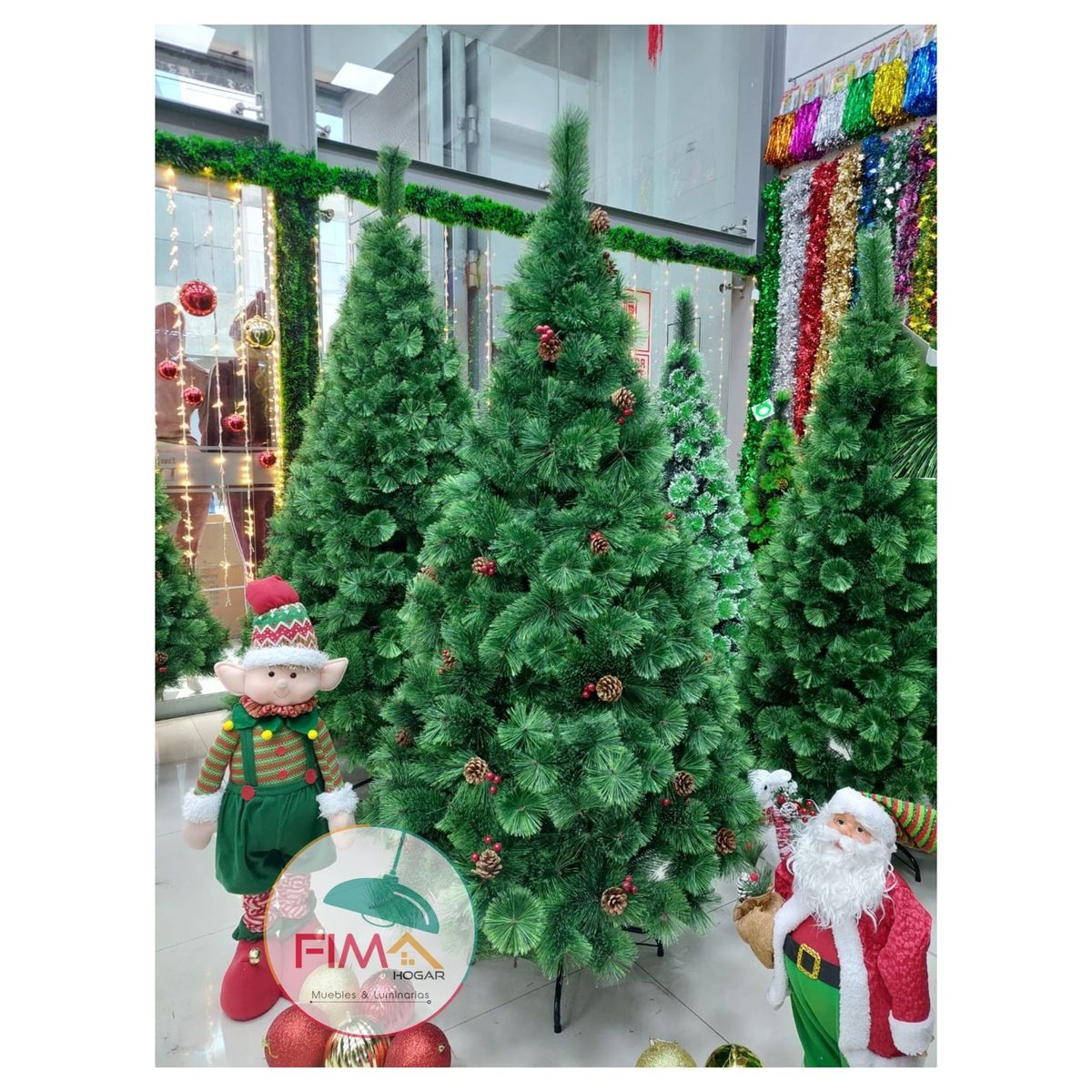 GENERICO - Árbol de navidad 2.1 m verde frondoso con piñas y cerezas