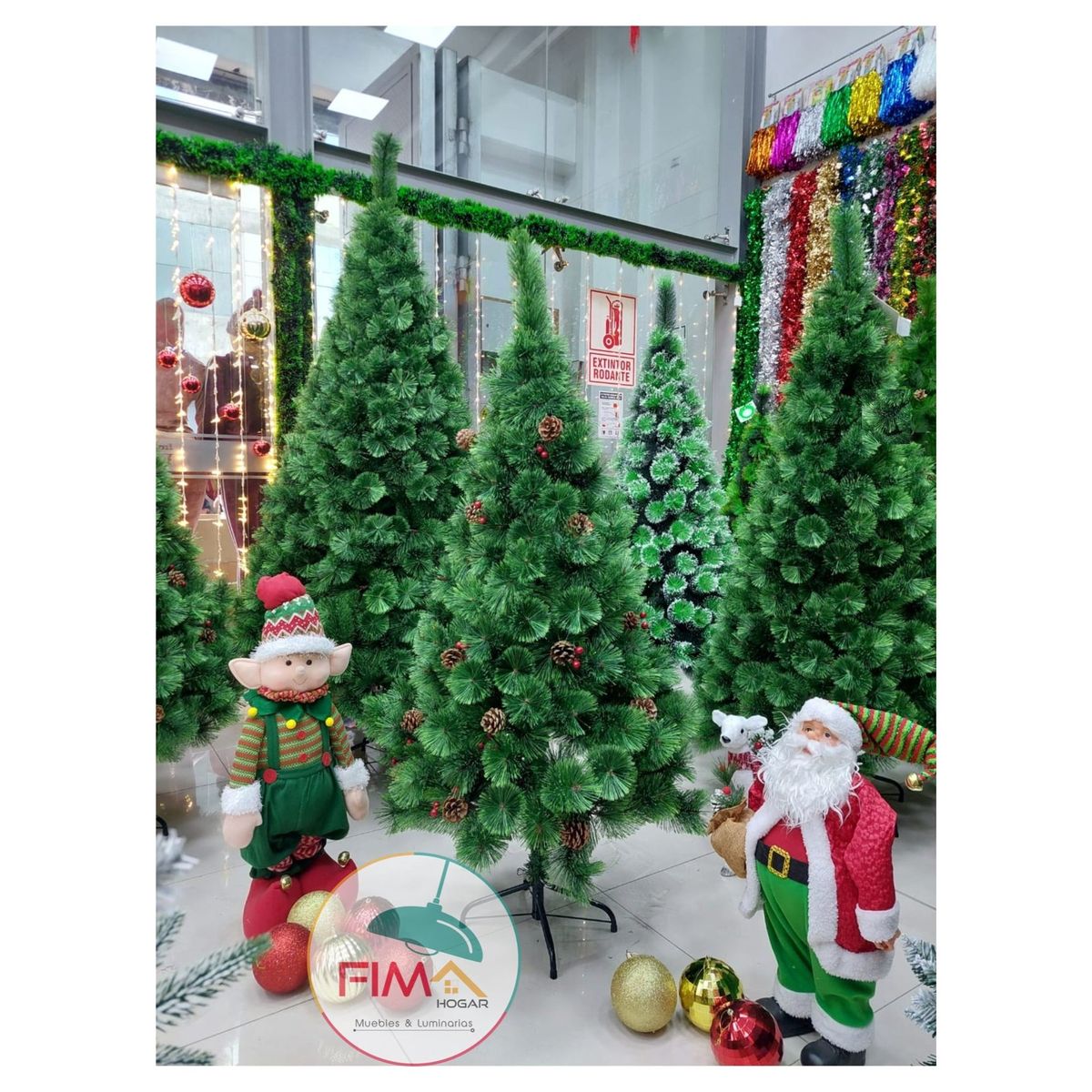 GENERICO - Árbol de navidad 1.5 m verde frondoso con piñas y cerezas