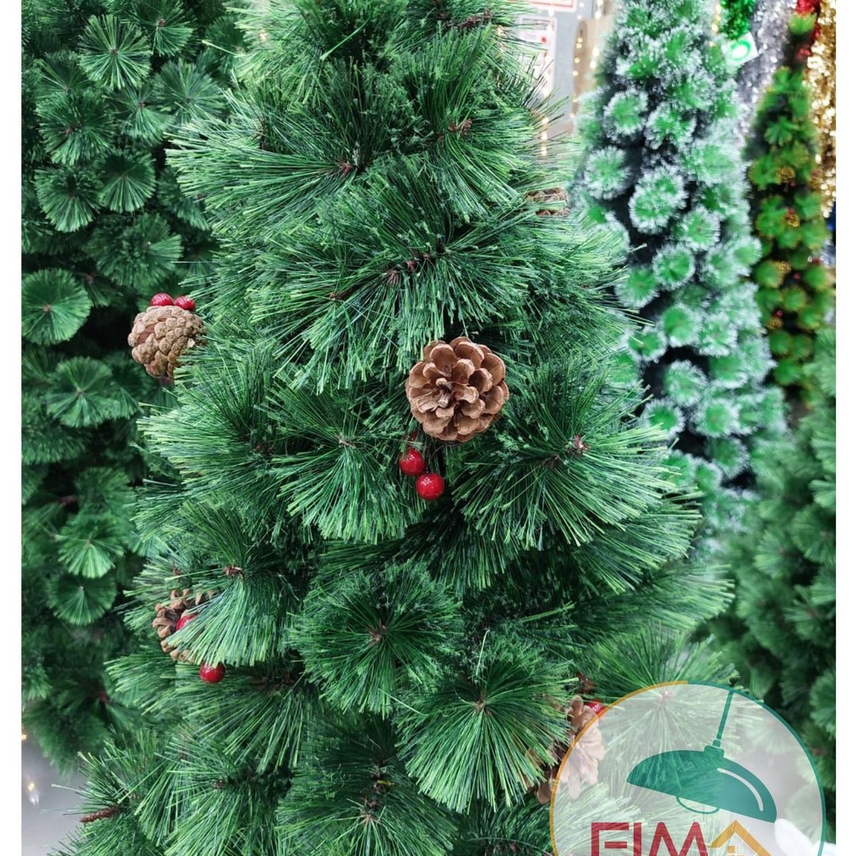 GENERICO - Árbol de navidad 1.5 m verde frondoso con piñas y cerezas