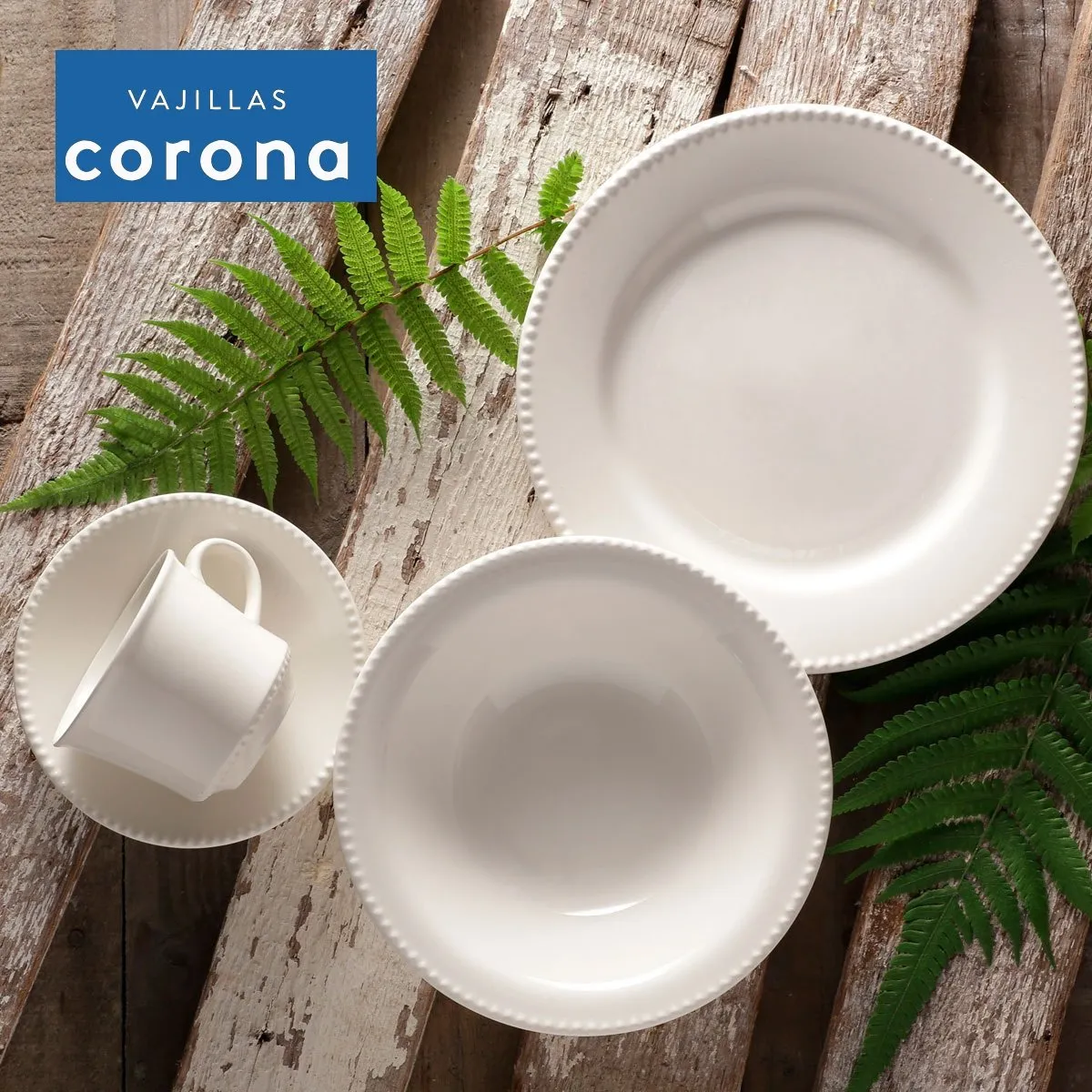 CORONA - Juego de Vajilla Corona 16 Piezas Perla blanco Original