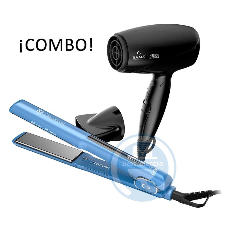 GAMA - Combo Gama Alisadora Starlight 3D y Secador Helios Mango pegable