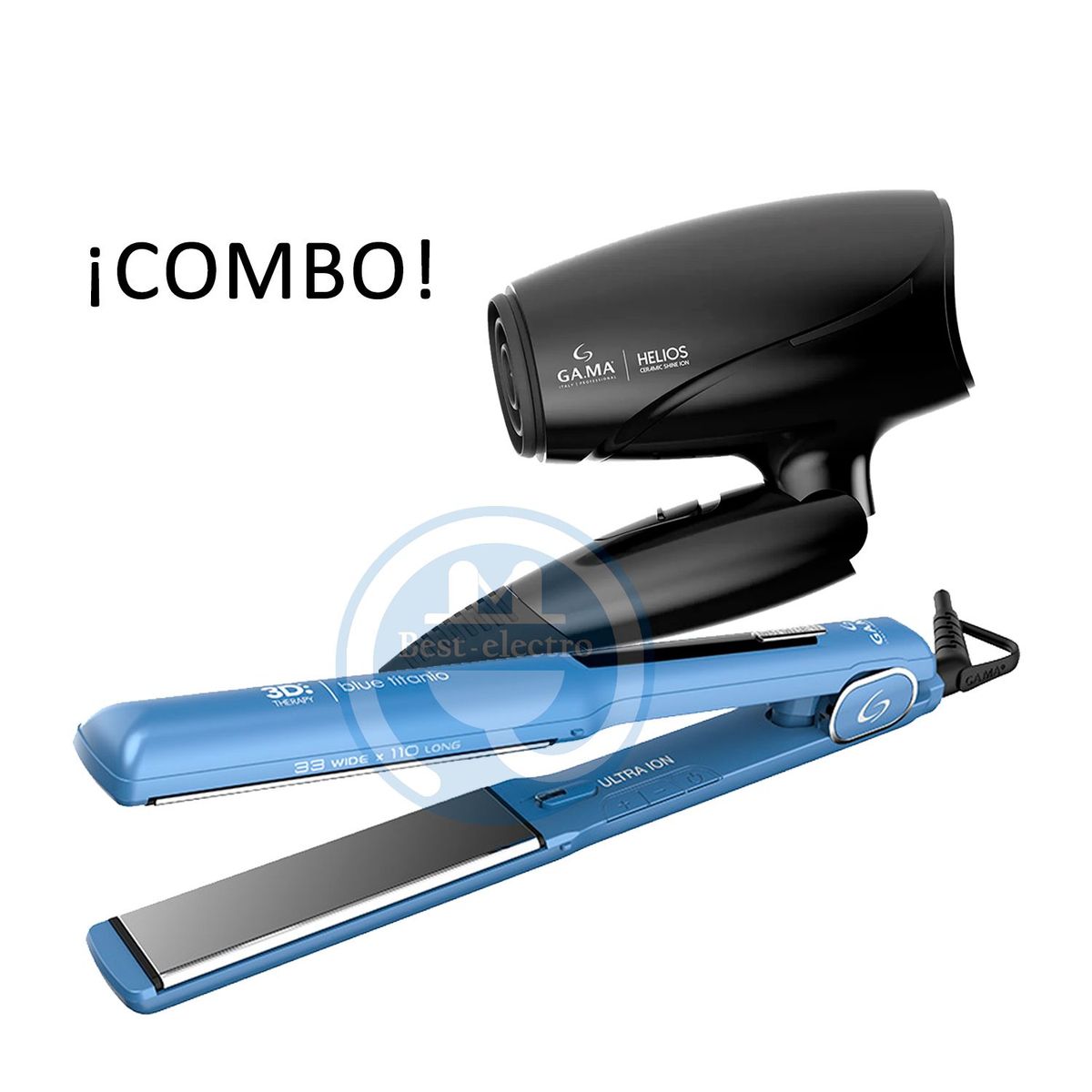 GAMA - Combo Gama Alisadora Starlight 3D y Secador Helios Mango pegable