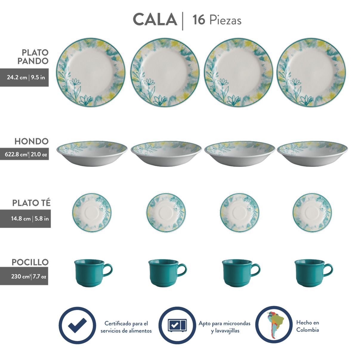 CORONA - Juego de Vajilla Corona - Modelo Cala 16 Piezas