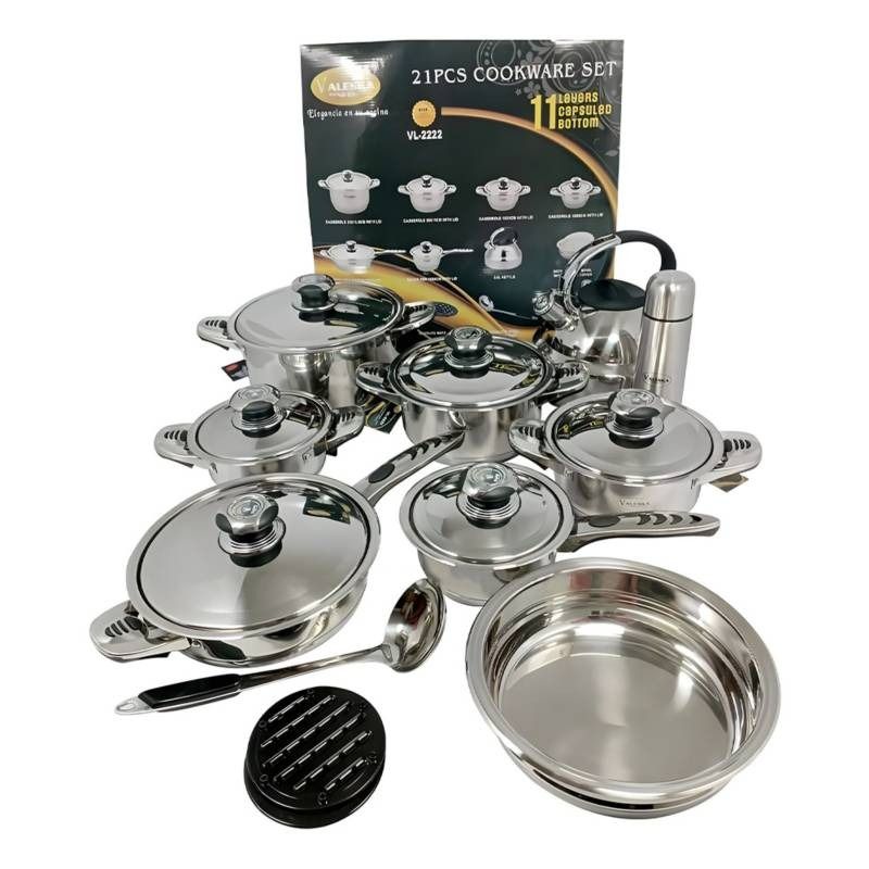 VALESKA - Juego de Ollas 21 Piezas - Acero Inoxidable - Valeska