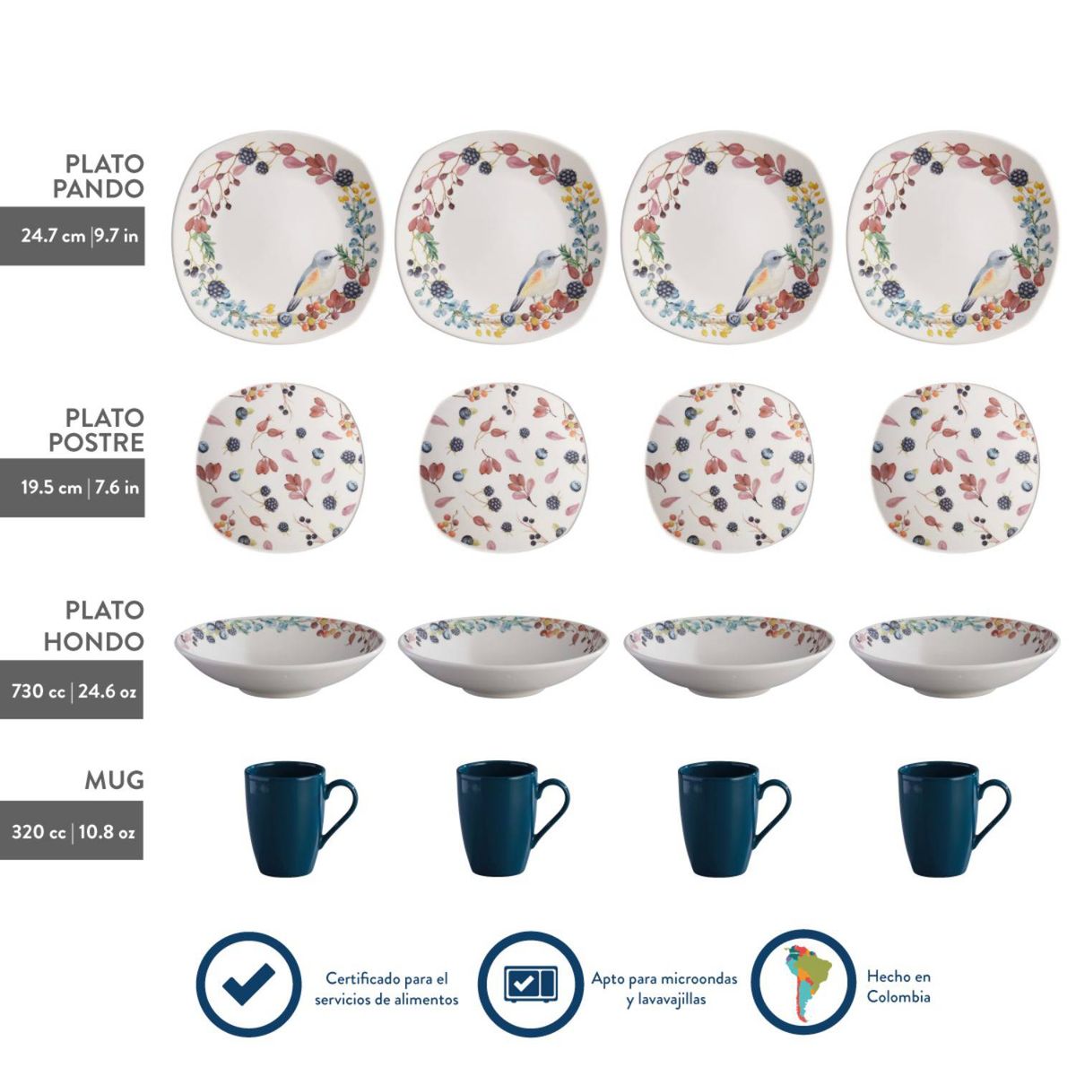 CORONA - Juego de Vajilla 16 Piezas Modelo Evry Corona