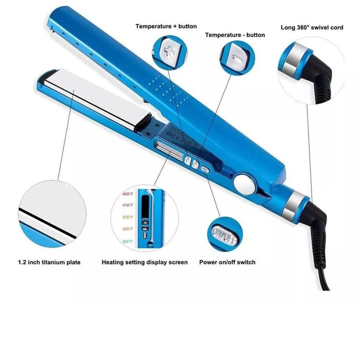 GENERICO - Plancha De Cabello Con Nano Titanium 450 F Indicador Lcd