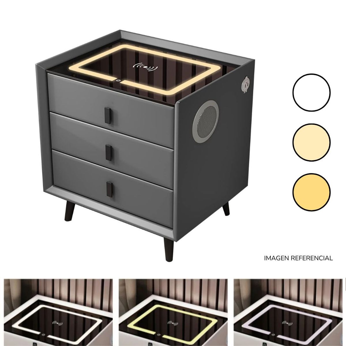 GENERICO - Mesa noche Smart Led 3 cajones