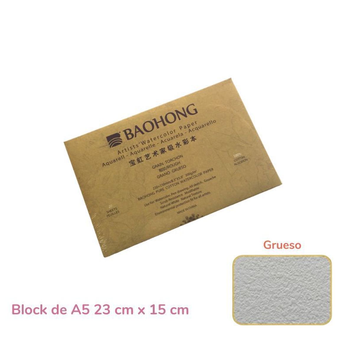 GENERICO - Baohong Papel de acuarela - ARTIST - Grano Grueso - A5 23 cm x 15 cm