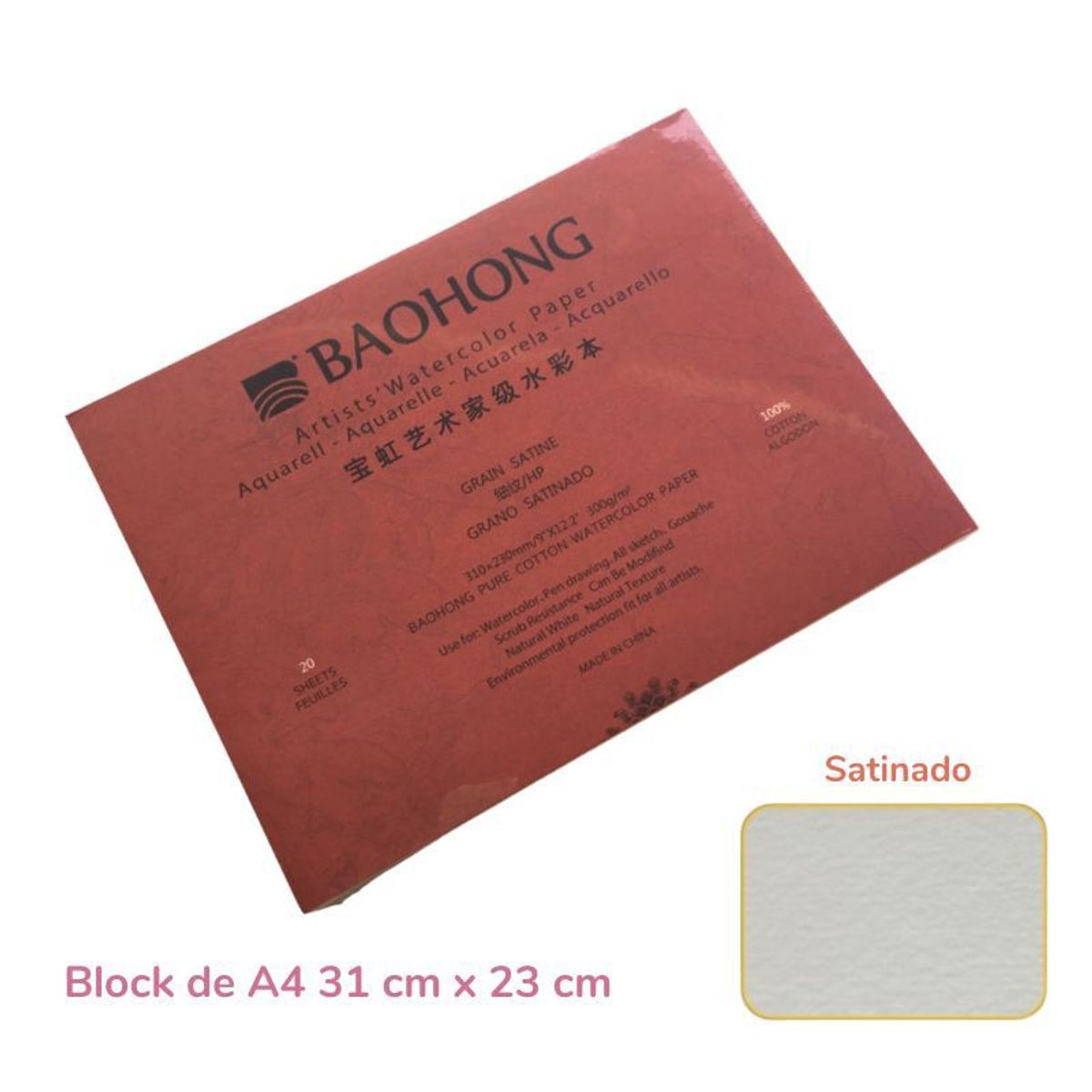 GENERICO - Baohong Papel de acuarela ARTIST Grano Satinado  A4 31x23 cm