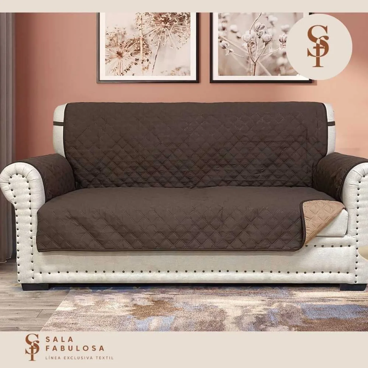 SALA FABULOSA - Protector impermeable para mueble 3-2-1 Chocolate Reversible Beige