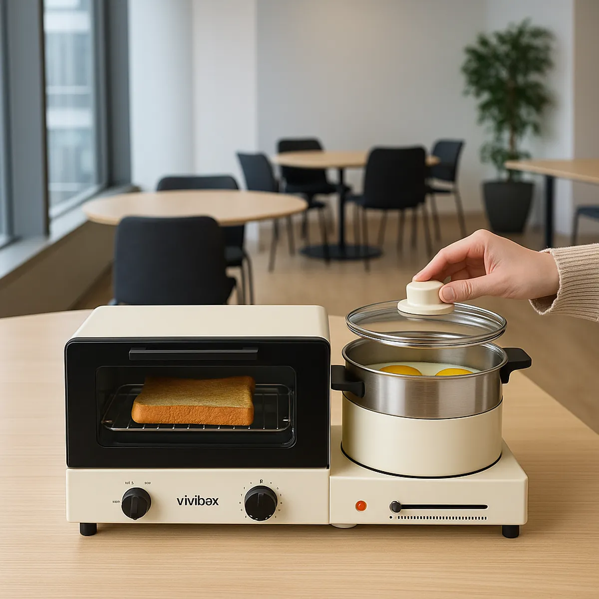 VIVIBOX - Estación de Desayuno Multifuncional Portátil 3 en 1: Horno, Sartén y Olla