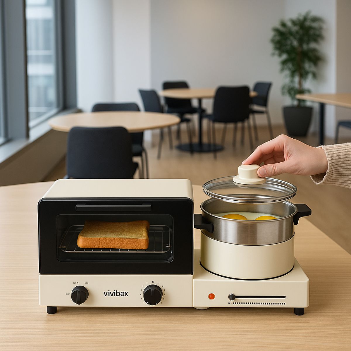 VIVIBOX - Estación de Desayuno Multifuncional Portátil 3 en 1: Horno, Sartén y Olla