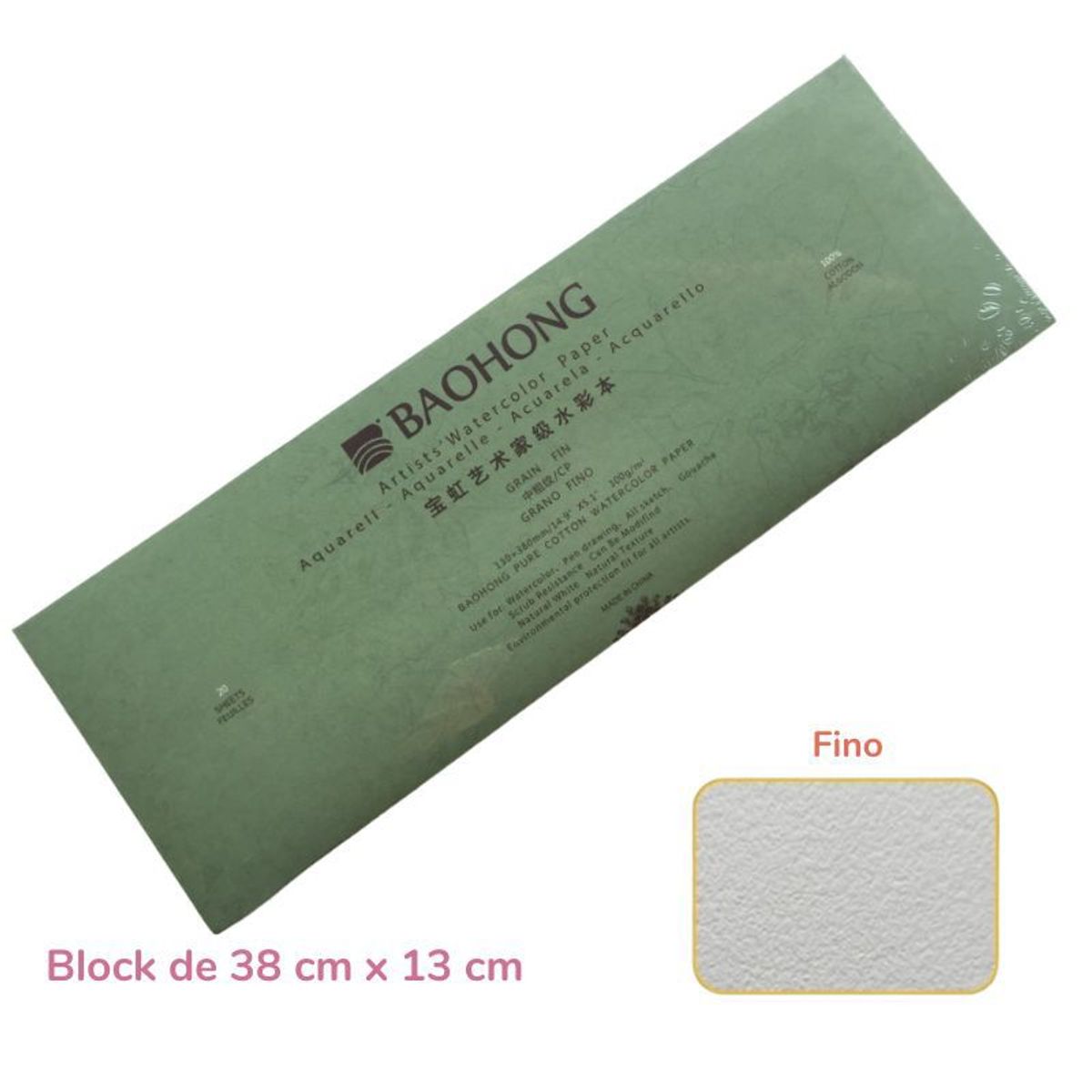GENERICO - Baohong Papel de acuarela - ARTIST - Grano Fino - 38 cm x 13 cm