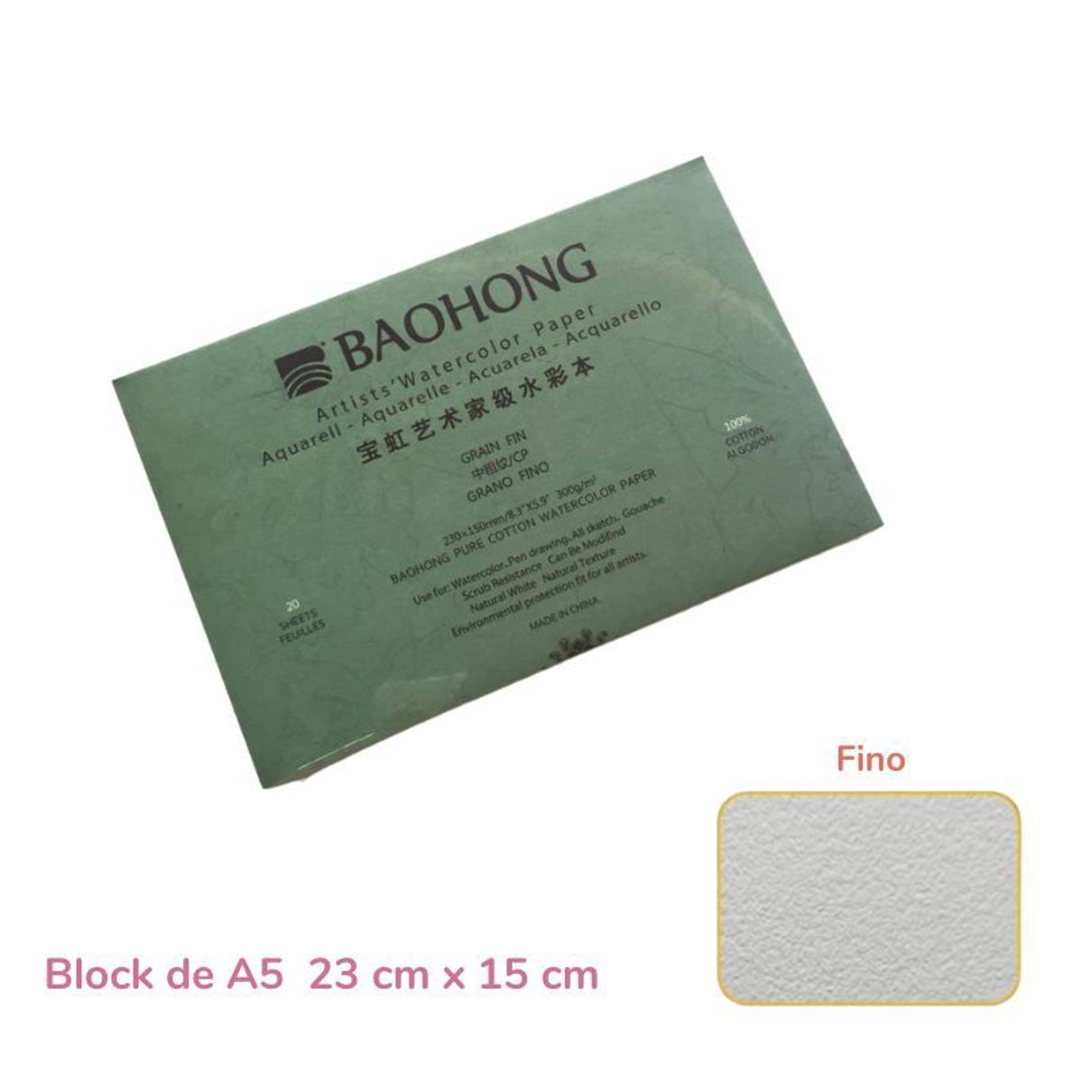 GENERICO - Baohong Papel de acuarela - ARTIST - Grano Fino - A5 23 cm x 15 cm