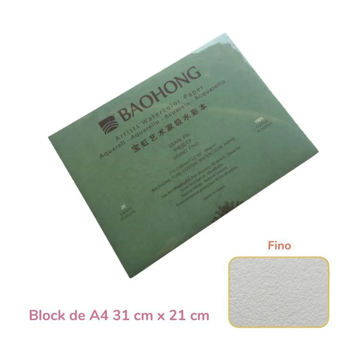 GENERICO - Baohong Papel de acuarela - ARTIST - Grano Fino - A4 31 cm x 23 cm