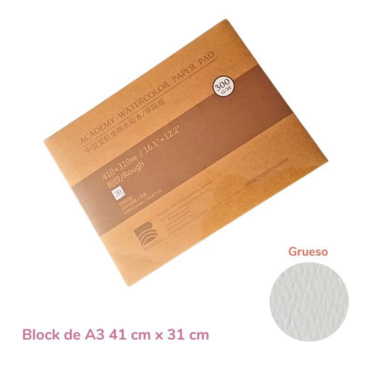 GENERICO - Baohong Papel de acuarela - ACADÉMICO - Grano Grueso - A3 41 cm x 31 cm