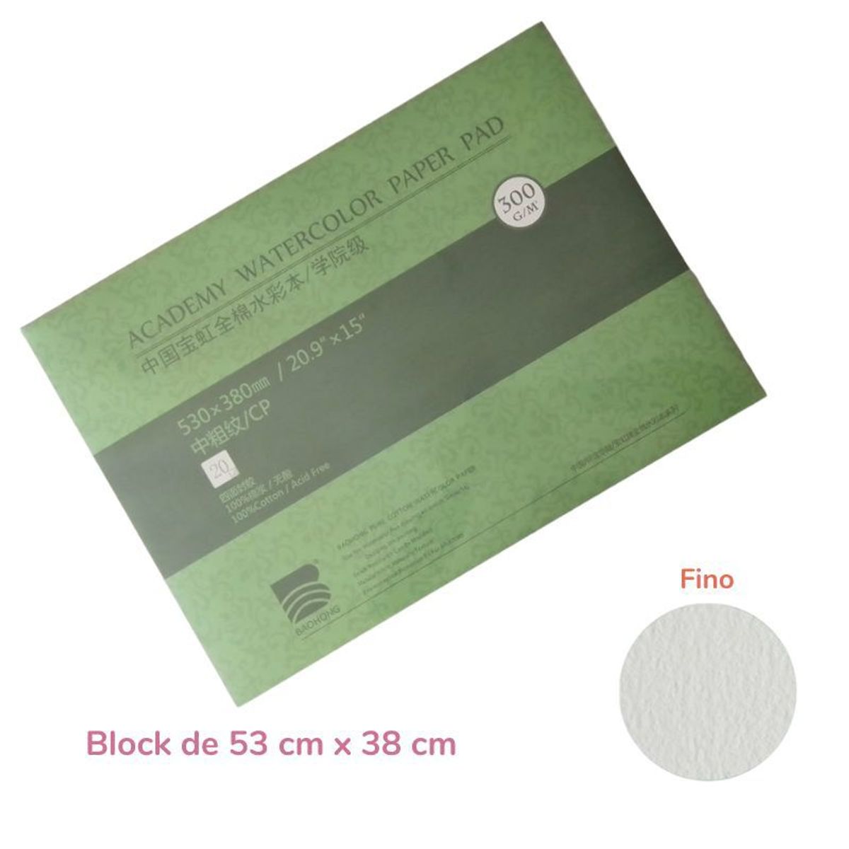 GENERICO - Baohong Papel de acuarela ACADÉMICO Grano Fino- 53cm x 38cm