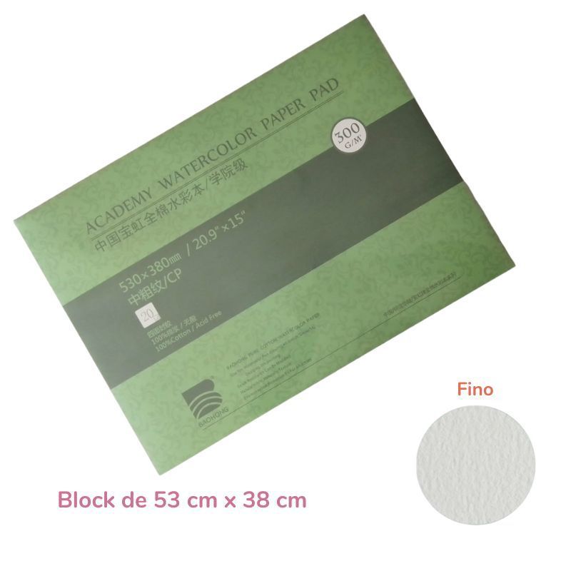 GENERICO - Baohong Papel de acuarela ACADÉMICO Grano Fino- 53cm x 38cm
