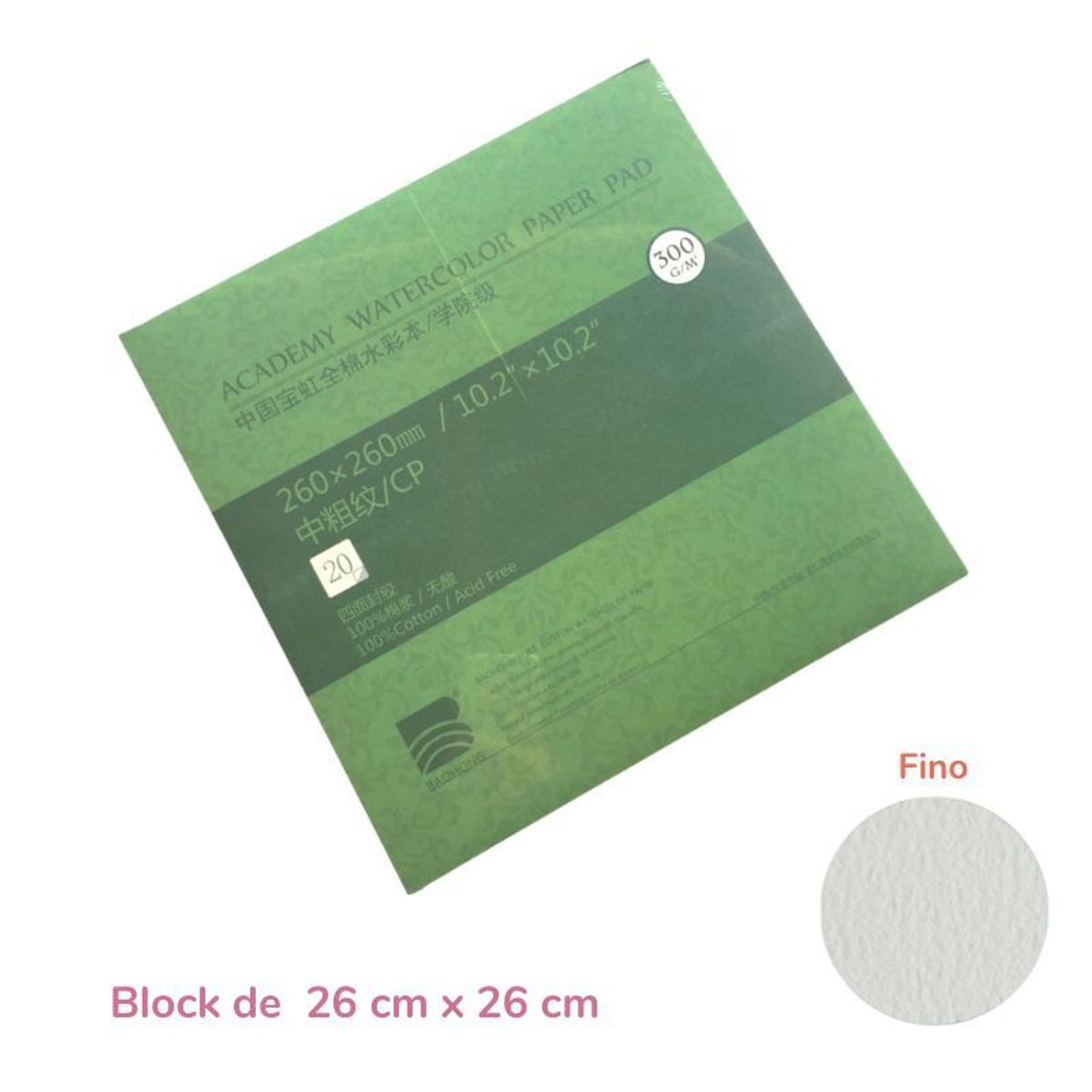 GENERICO - Baohong Papel de acuarela ACADÉMICO Grano Fino 26x26 cm