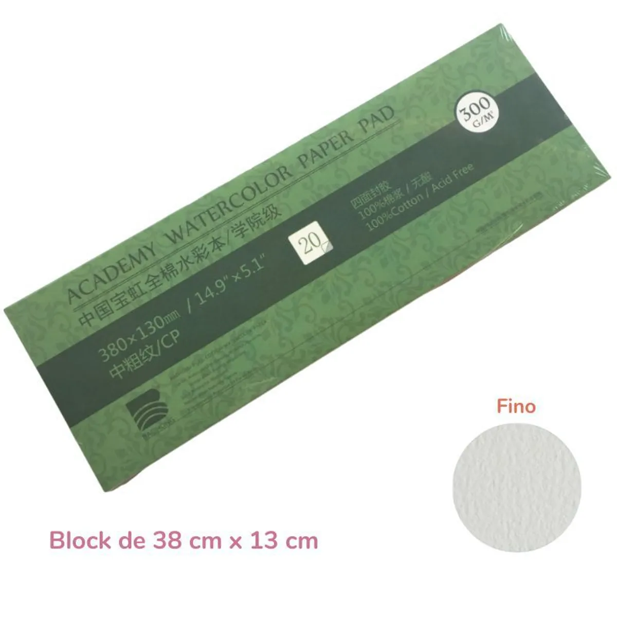 GENERICO - Baohong Papel de acuarela - ACADÉMICO - Grano Fino- 38x13 cm