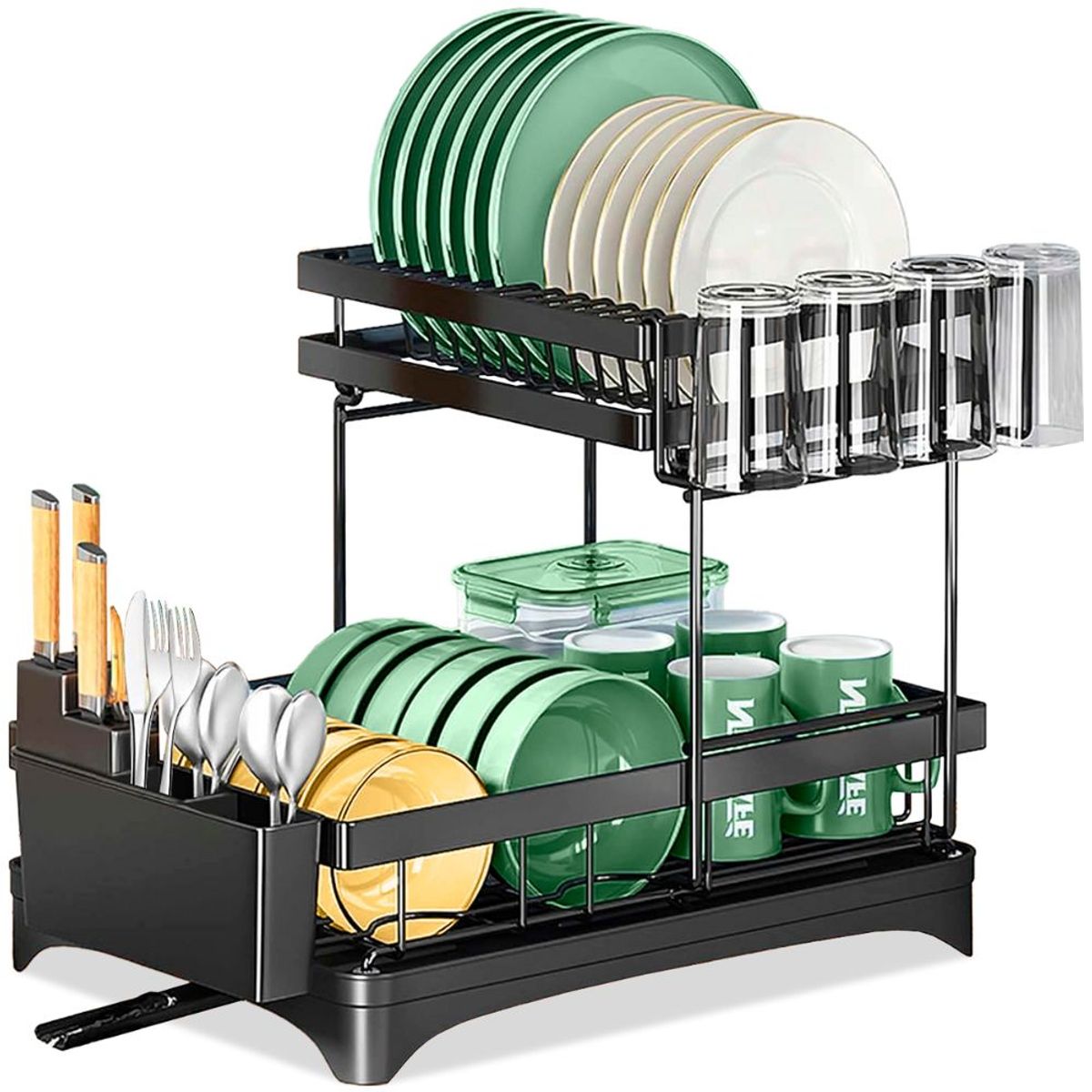 MINARI - Escurridor de Platos Vasos Elegante Moderno para Cocina 2 Niveles L30