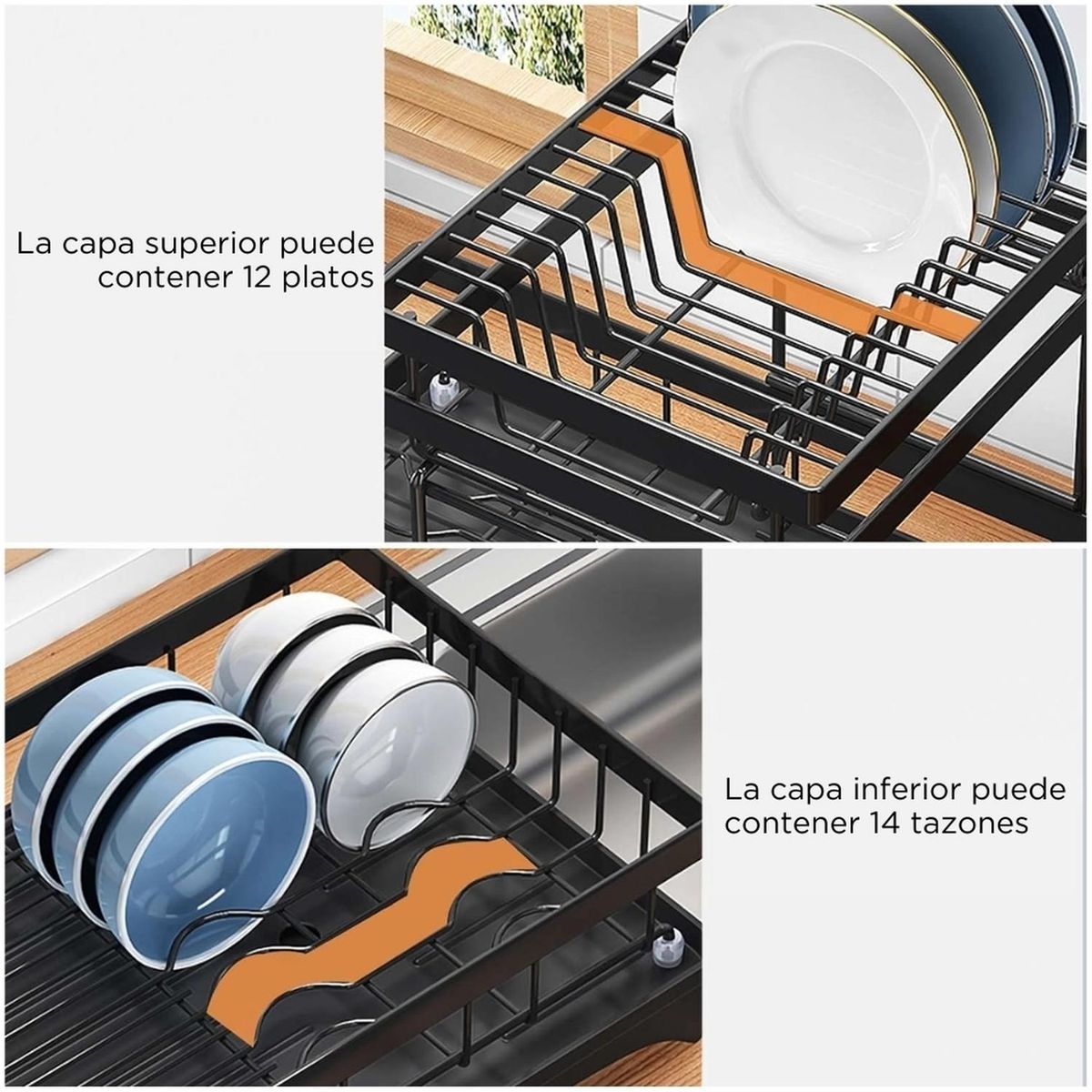 MINARI - Escurridor de Platos Vasos Elegante Moderno para Cocina 2 Niveles L30