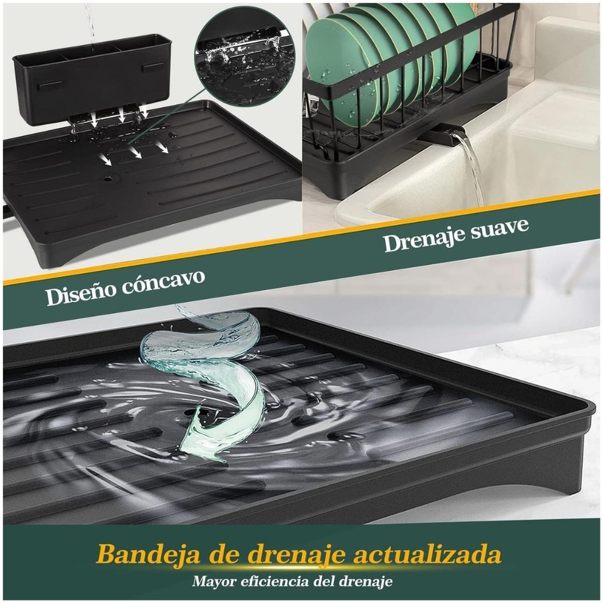 MINARI - Estante Escurridor de Platos Cocina Vasos Cubiertos Premium 3 Niveles L35