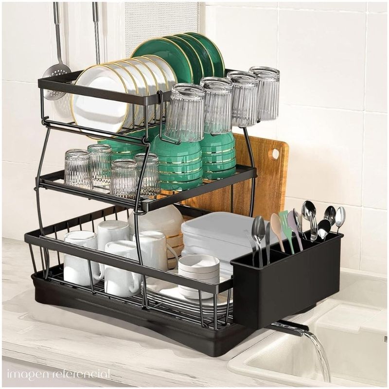 MINARI - Organizador Escurridor de Platos Vasos Cubiertos con Drenaje L35