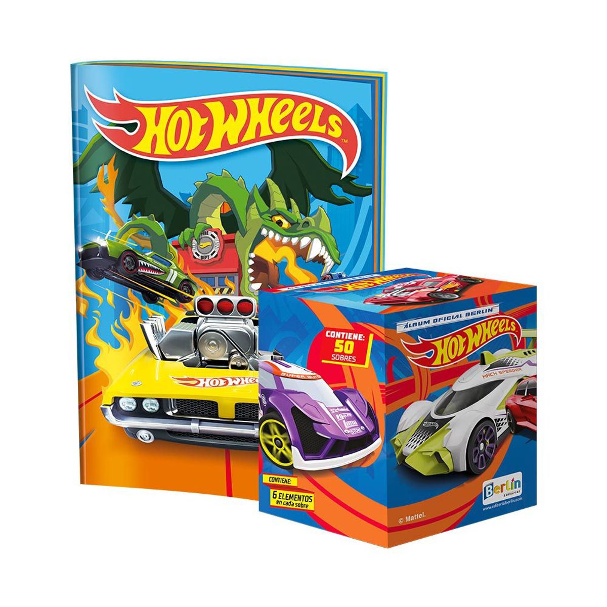 EDITORIAL BERLIN - Hot Wheels, 1 Álbum Tapa Blanda + 1 Cajita (50 Sobres)