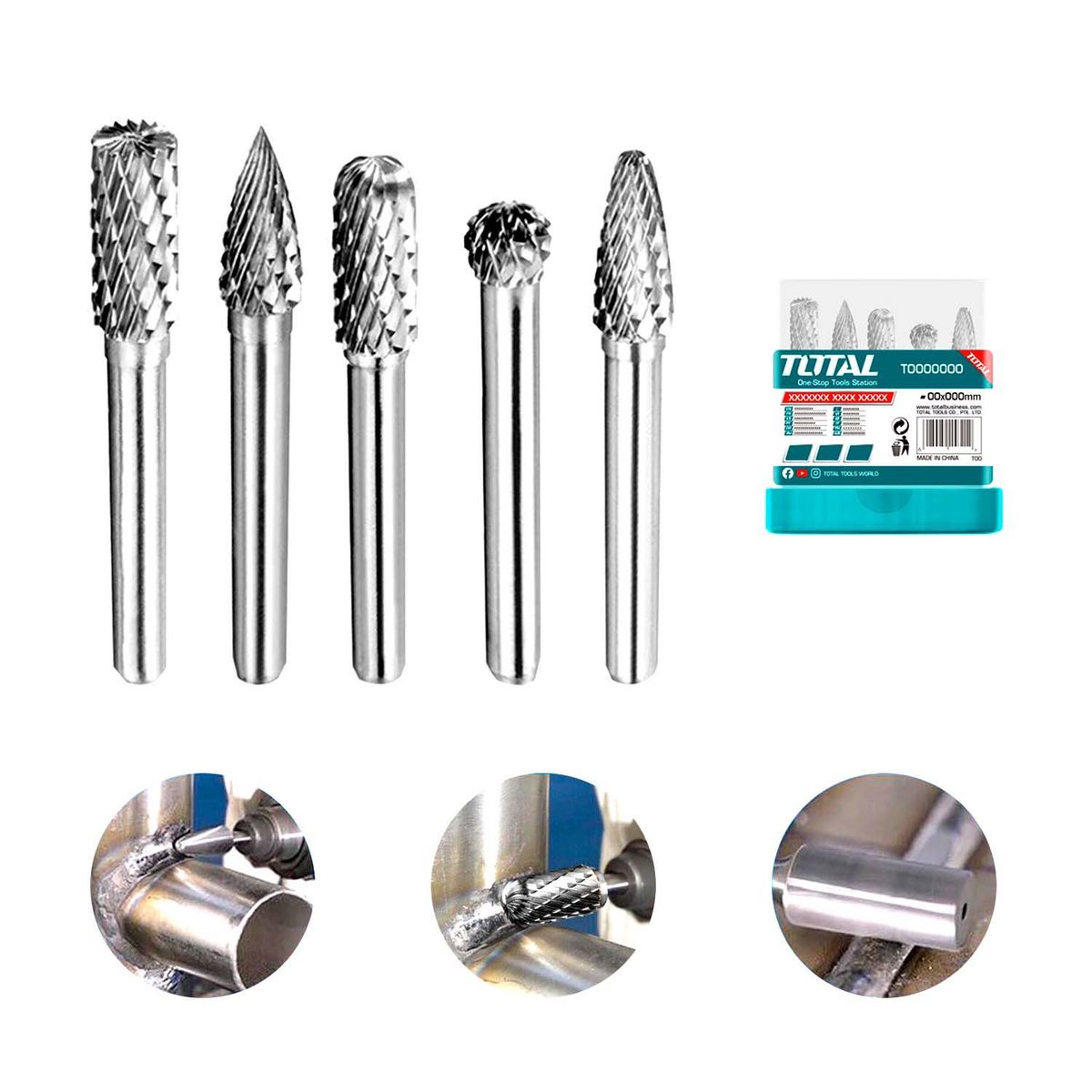 TOTAL TOOLS - JUEGO DE FRESAS ROTATIVAS 5PZAS TOTAL DE 6MM LIMAS BROCAS - TAKC0651