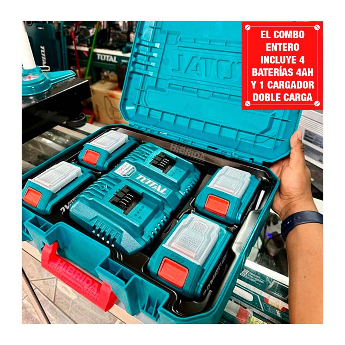 TOTAL TOOLS - SET 4 BATERÍAS 20V 4AH Y 1 CARGADOR RÁPIDO DOBLE TOTAL - TFBCLI20244