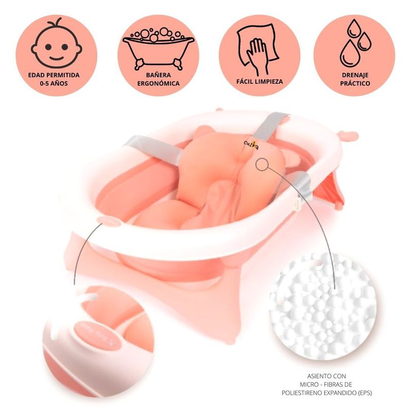 BABY HAPPY - Bañera Plegable con Almohada para Bebé «FLEX» Pink