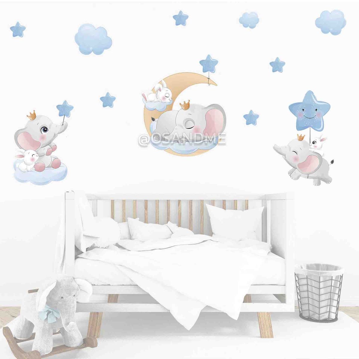 GENERICO - Decoracion Infantil Elefantes Baby en Cielo de Estrellas y Lunas vinil Tamaño Grande