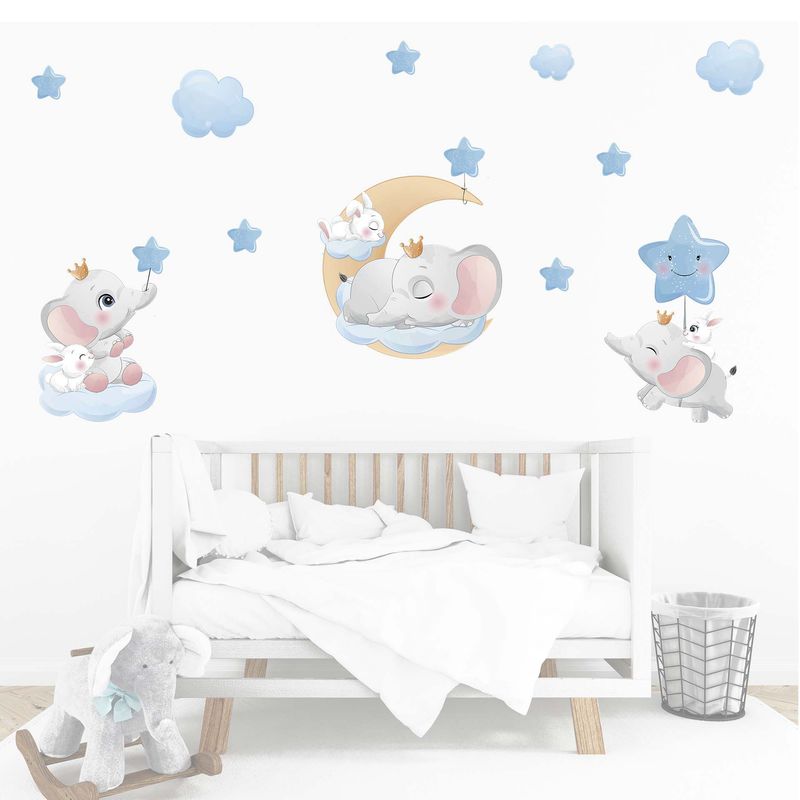 GENERICO - Vinilo Infantil Elefantes Bebe con estrellas decoracion adhesivo