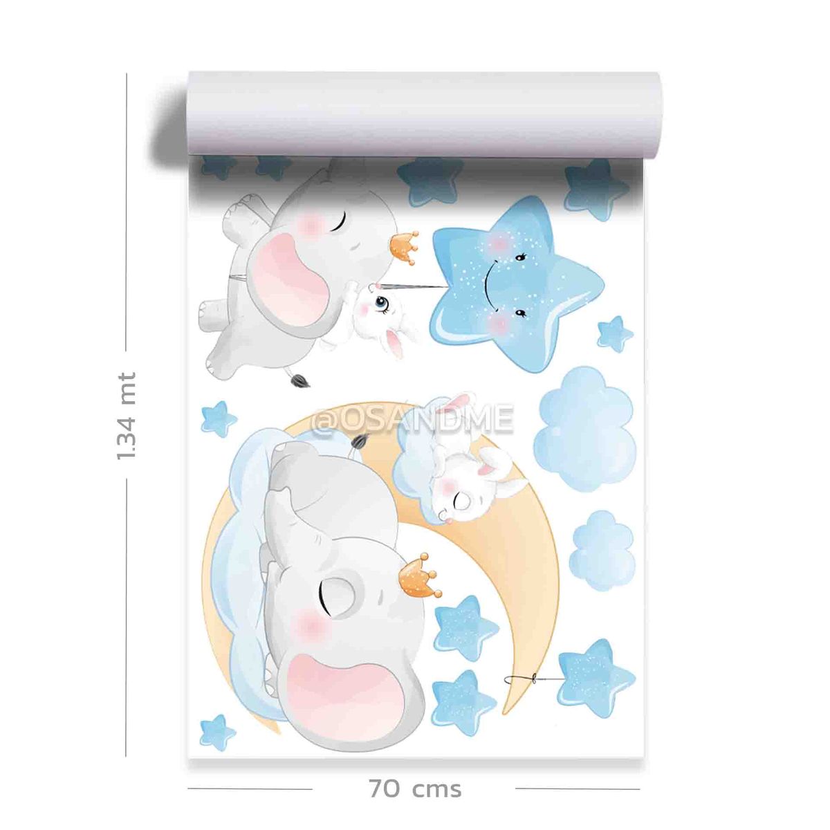 GENERICO - Decoracion Infantil Elefantes Baby en Cielo de Estrellas y Lunas vinil Tamaño Grande