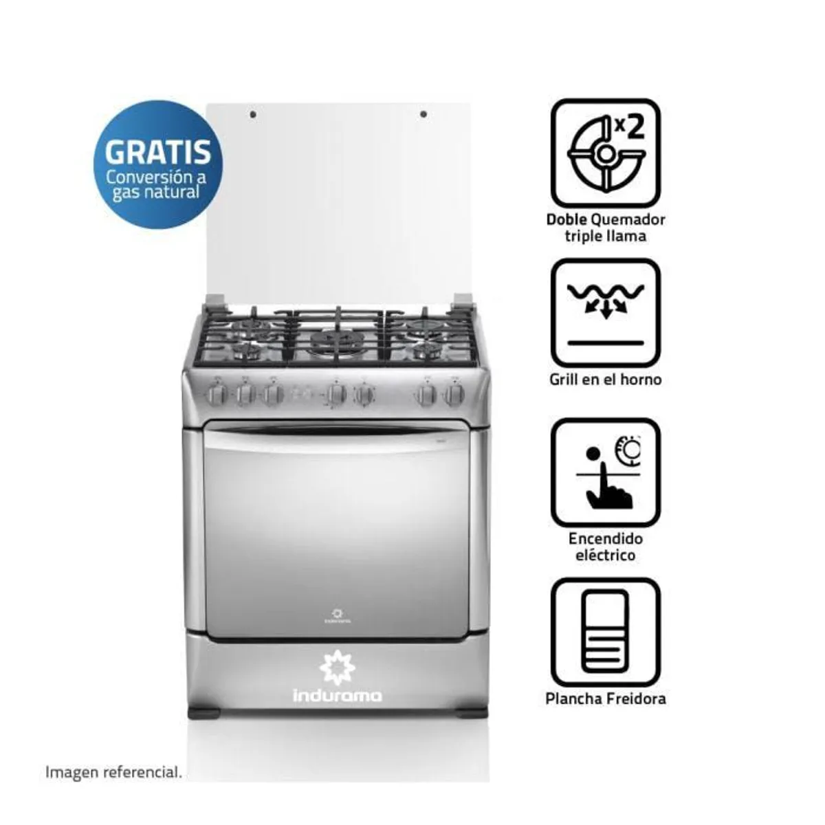 INDURAMA - Cocina Gas Indurama Firenze Zafiro 30" Croma 5 Hornillas