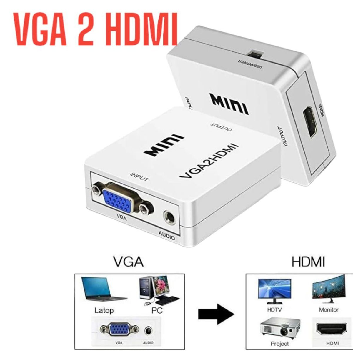 GENERICO - Mini Convertidor Audio y Video VGA2HDMI VGA a HDMI Monitor DVD PC a TV