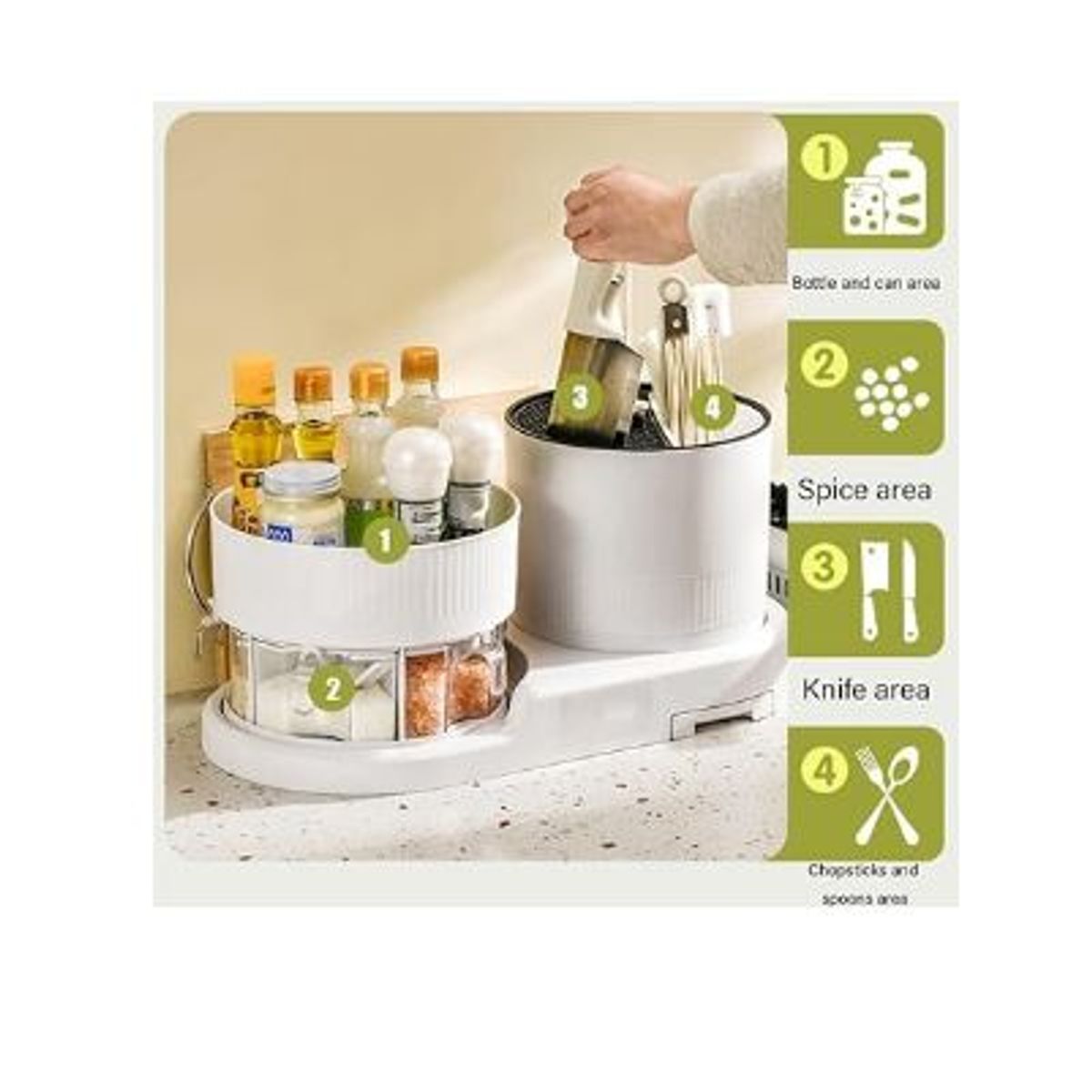 GENERICO - Estante multifuncional giratorio para condimentos y cuchillos blanco
